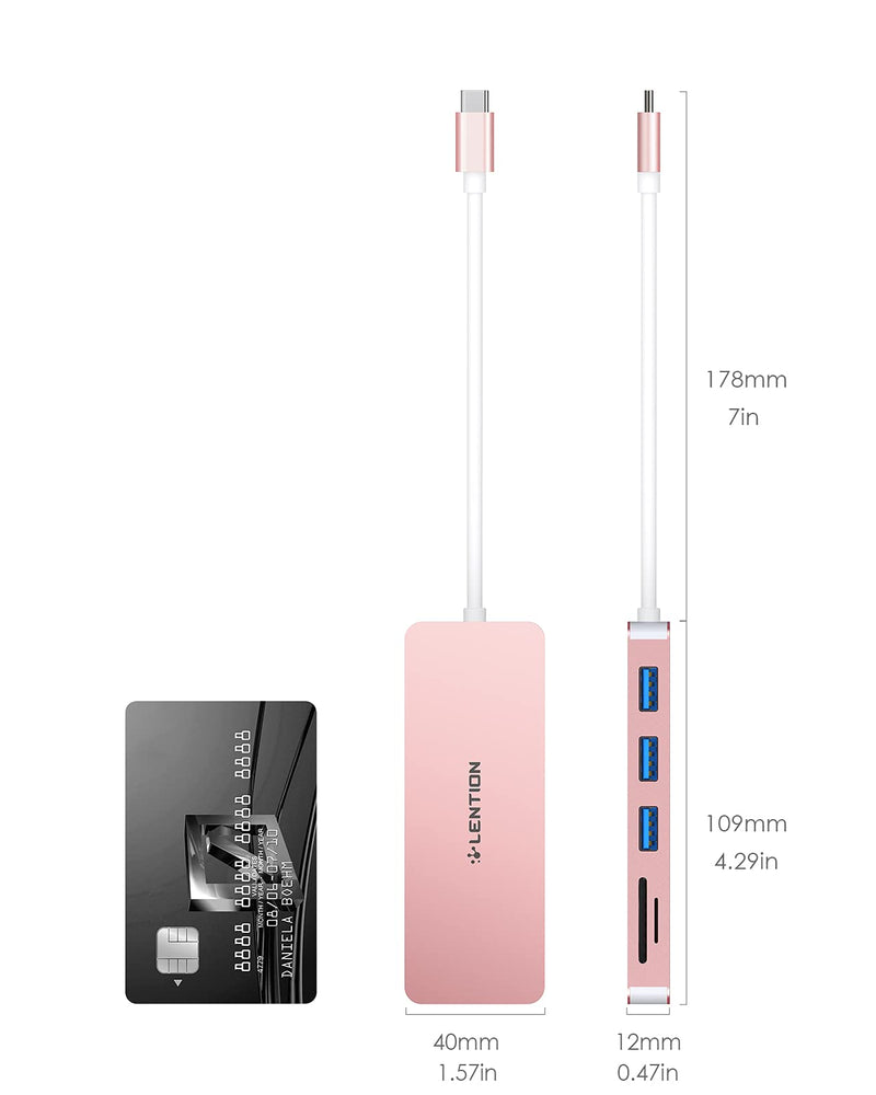 [Australia - AusPower] - LENTION USB C Hub with 3 USB 3.0 & SD/Micro SD Card Reader Compatible 2022-2016 MacBook Pro, New Mac Air/iPad Pro/Surface, More, Stable Driver Certified Type C Adapter (CB-C15, Rose Gold) 