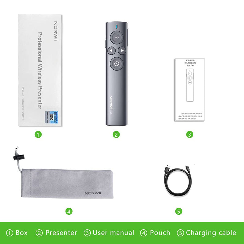 [Australia - AusPower] - NORWII N95 Green Light Pointer, 330 FT Long Control Range Designed for Large Occasion, Rechargeable Wireless Presenter Remote Presentation USB PowerPoint PPT Clicker for Mac, Laptop, Computer 