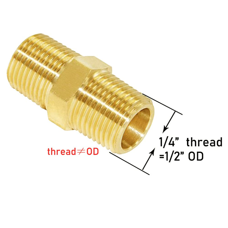 [Australia - AusPower] - Joywayus 5Pcs Brass Pipe Fitting Hex Nipple Equal 1/4" Male NPT Male Air Fuel Water 1/4"NPT Male x Male 