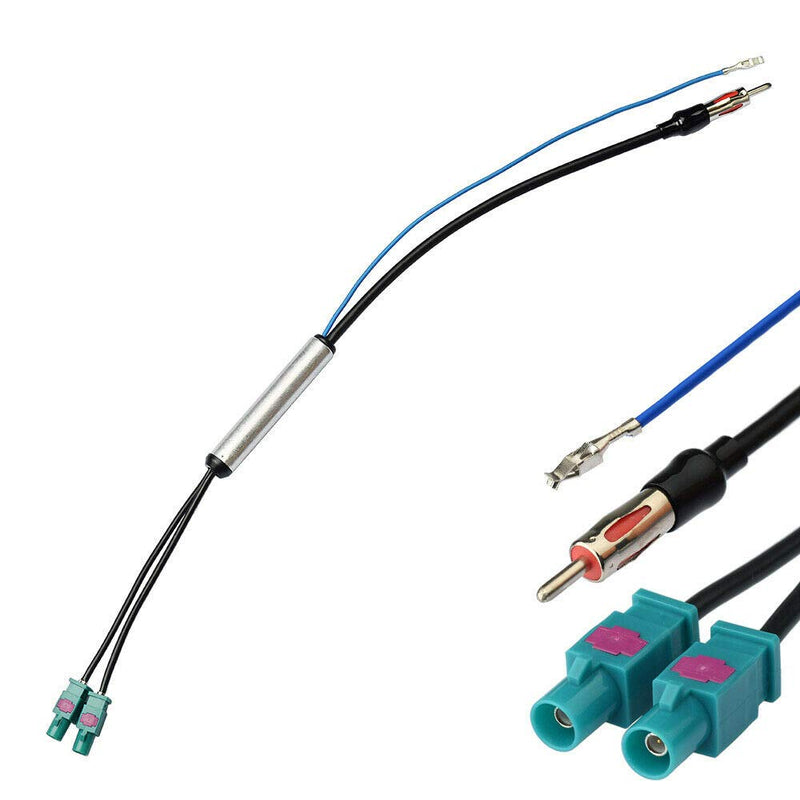 [Australia - AusPower] - Eightwood Dual Fakra Z Plug to DIN Plug FM AM Car Radio Antenna Adapter 12V+ Active Amplifier Cable 12in Compatible with Aftermarket GPS Navigation Stereo Head Unit Receiver 