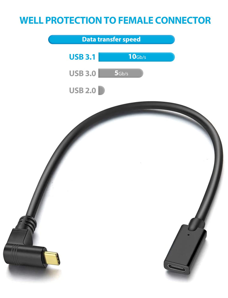 [Australia - AusPower] - URWOOW Quick Charge USB Type C Up or Down Angle 90 Degree Male to USB Type C Female 3 AMP Sync and Charging Cable Cord Wire Adapter Convertor Extension Cable 1FT (Right Angle M to F) Right Angle M to F 