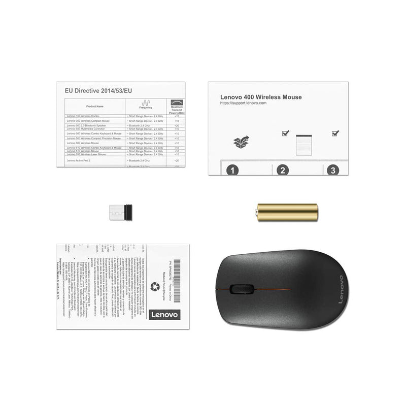 [Australia - AusPower] - Lenovo 400 Wireless Mouse, 1.46"H x 4.17"W x 2.48"D, Black, GY50R91293 
