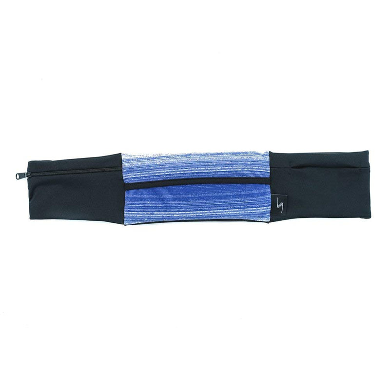 [Australia - AusPower] - Sprigs 3 Pocket Adjustable Running Belt Waist Pack, Fanny Pack for Working Out with Sweat Resistant Backing, Holds All iPhone Models Navy Blitz/Black Small/Medium 