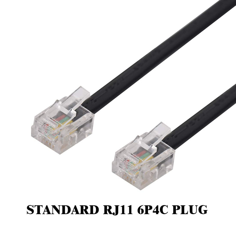 [Australia - AusPower] - 15FT Telephone Extension Cord Cable, Landline Phone Line Wire with RJ11 6P4C Plugs, Includes Cable Clips - Black - 2 Pack 15FT 