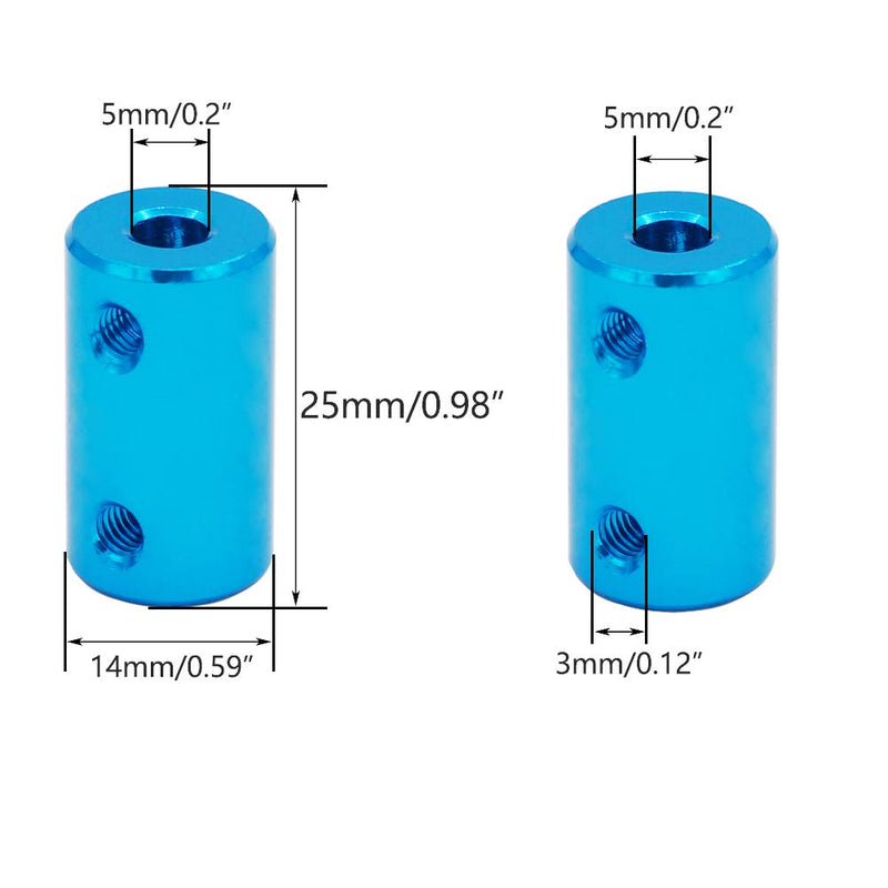 [Australia - AusPower] - Twidec/2Pcs 5mm to 5mm Bore Flexible Shaft Coupling Robot Motor Wheel Blue Aluminum Casing Rigid Coupler Connector COUPLER-BU-5-5 5mm-5mm 