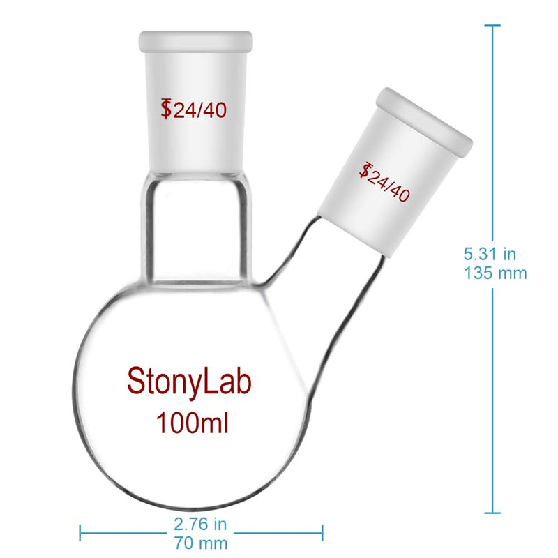 [Australia - AusPower] - StonyLab Glass 100ml Heavy Wall 2 Neck Round Bottom Flask RBF, with 24/40 Center and Side Standard Taper Outer Joint - 100ml 100 ml 