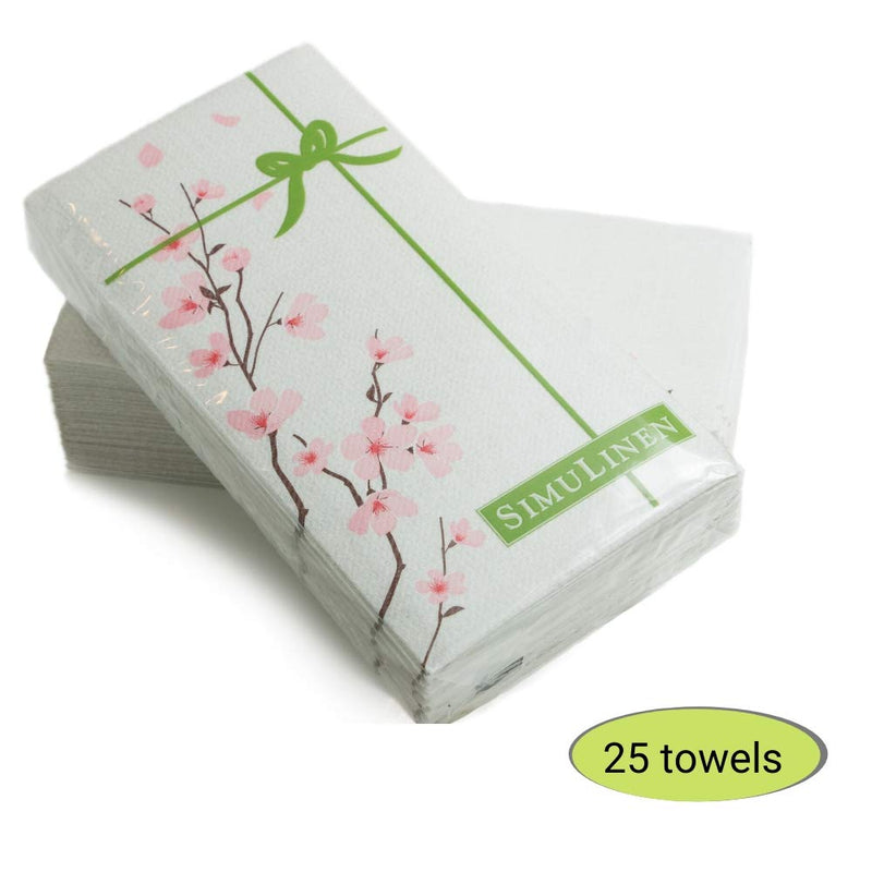 [Australia - AusPower] - SimuLinen Disposable Guest Bathroom Hand Towels – CHERRY BLOSSOM Design - Linen-Feel Disposable Paper Towels, Cloth-Like Texture Single-Use - Perfect Size: 12x17” Unfolded & 8.5x4” Folded - Pack of 25 