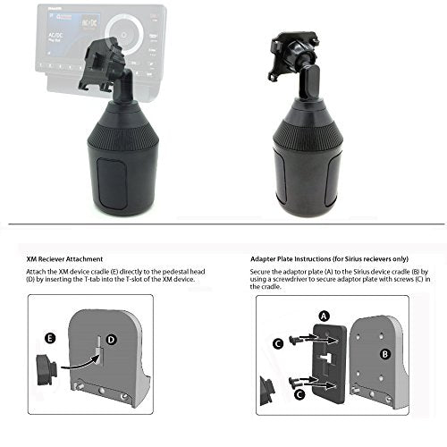 [Australia - AusPower] - Low Profile Drinks Cup Holder Mount for Sirius XM Onyx Plus Lynx Satellite Radio w/ Single T (XM) Delphi Skiff & AMPS Pattern (+Free Smartphone Holder Included for All i-Phone 12 11 XR Galaxy S21 13) 
