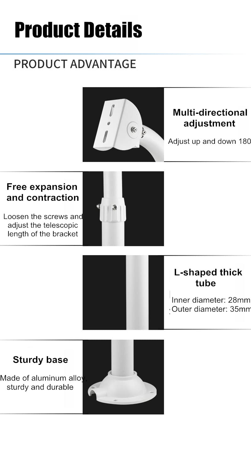[Australia - AusPower] - V-Fiabilidad J-Shaped Security Camera Mounting Bracket Extender Pole,30-60cm Adjustable Ceiling Mount Bracket for CCTV Surveillance Camera 