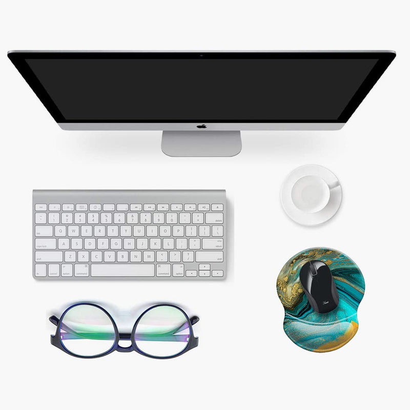 [Australia - AusPower] - Ergonomic Design Mouse Pad with Wrist Rest Support, Knocent Cute Lycra Cloth, Non-Slip PU Base Mat, Pain Relief Mousepad for Gaming & Working (Wrist Green Gold Marbling) (N7-GL53-R8G9) Wrist Green Gold Marbling 