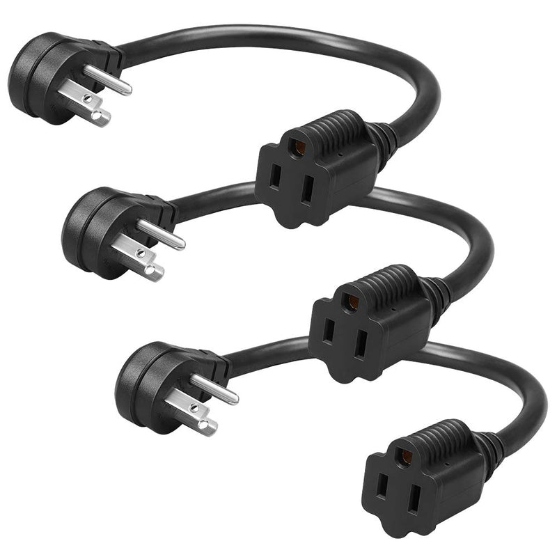 [Australia - AusPower] - DEWENWILS 1 Foot Extension Cord, Low Profile Angled Flat Plug, 3 Prong Grounded Wire, SJT 14 AWG Flexible Power Cord, Rated for Indoor Use, ETL Listed, 3 Pack Black 