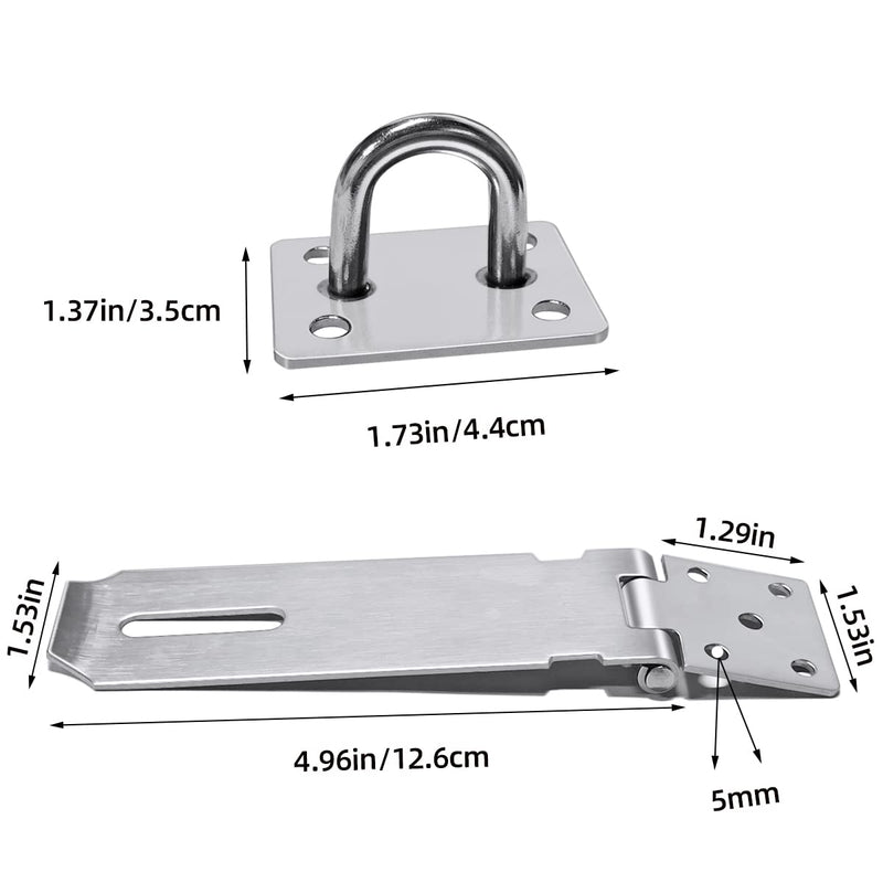 [Australia - AusPower] - 2Pcs Stainless Steel Gate Lock Hasp, Safety Packlock Clasp Hasp Lock Set Door Locks Hasp Latch for Doors, Cabinets, Closets and More (5inch-Silver) 5inch-Silver 