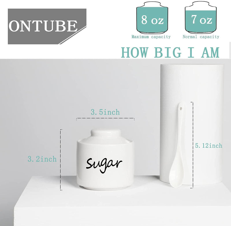 [Australia - AusPower] - ONTUBE Ceramic Sugar Bowl with Lid and Spoon,Porcelain Sugar Pot,8oz (White) White 