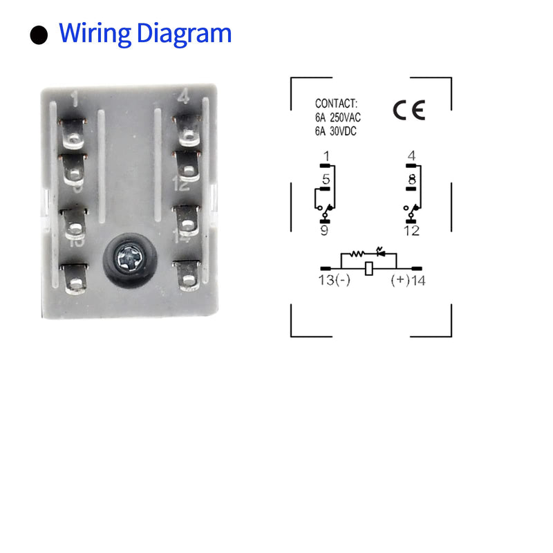 [Australia - AusPower] - Power Relay Coil 8 Pin 10A DPDT LED Indicator Electromagnetic with DIN Rail Slotted Aluminum Passed UL Certification DC 24V 8Pin-High Current-10A 