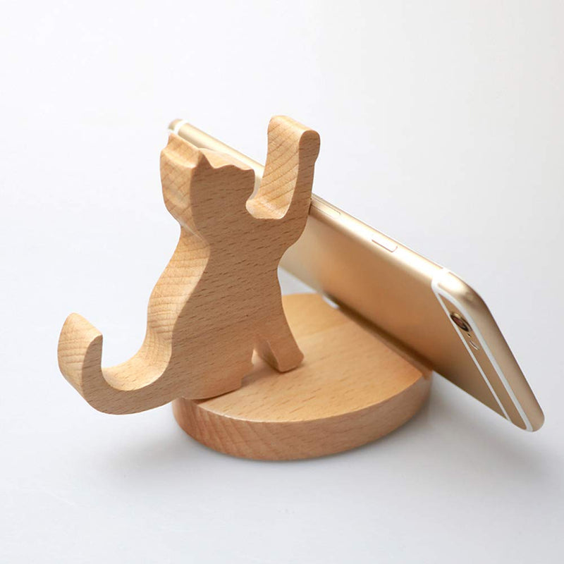 [Australia - AusPower] - Cute Cat Cell Phone Stand, MHKBD Wooden Phone Stand Cell Phone Holder Desktop Cellphone Stand Universal Desk Stand for All Smart Phone Desk Decoration, Great Gift for Cat Lover Valentines Gift 