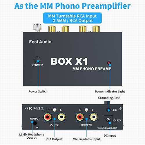 [Australia - AusPower] - Fosi Audio Box X1 Phono Preamp for MM Turntable Mini Stereo Audio Hi-Fi Phonograph/Record Player Preamplifier with 3.5MM Headphone and RCA Output with DC 12V Power Supply 