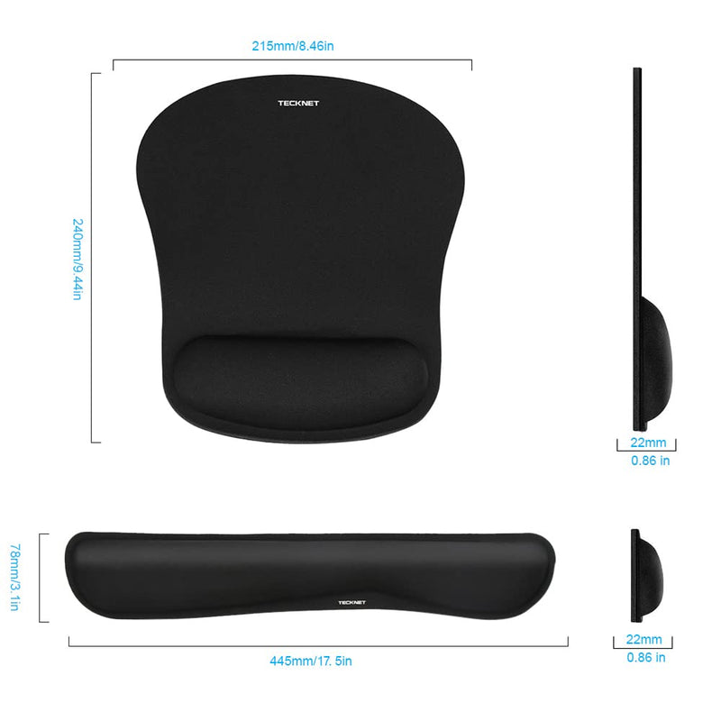 [Australia - AusPower] - TECKNET Keyboard Wrist Rest and Mouse Pad with Wrist Support, Memory Foam Set for Computer/Laptop/Mac, Lightweight for Easy Typing & Pain Relief Ergonomic Mousepad (Black) Black 