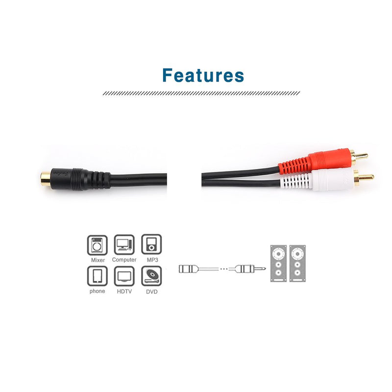 [Australia - AusPower] - RCA (M) to 2 RCA (F) Stereo Audio Y Adapter Subwoofer Cable (24k Gold Plated) 1 Male to 2 Female Y Splitter Connectors Extension Cord (20CM/0.5FT) 