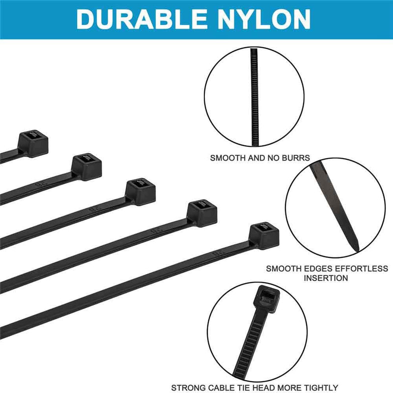 [Australia - AusPower] - HMROPE 100pcs Cable Zip Ties Heavy Duty 12 Inch, Premium Plastic Wire Ties with 50 Pounds Tensile Strength, Self-Locking Black Nylon Zip Ties for Indoor and Outdoor 