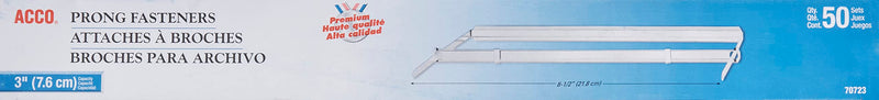 [Australia - AusPower] - ACCO Prong Fasteners, Premium, 3" Capacity, 8.5" Centers, Complete Set, 50 per Box (70723) 