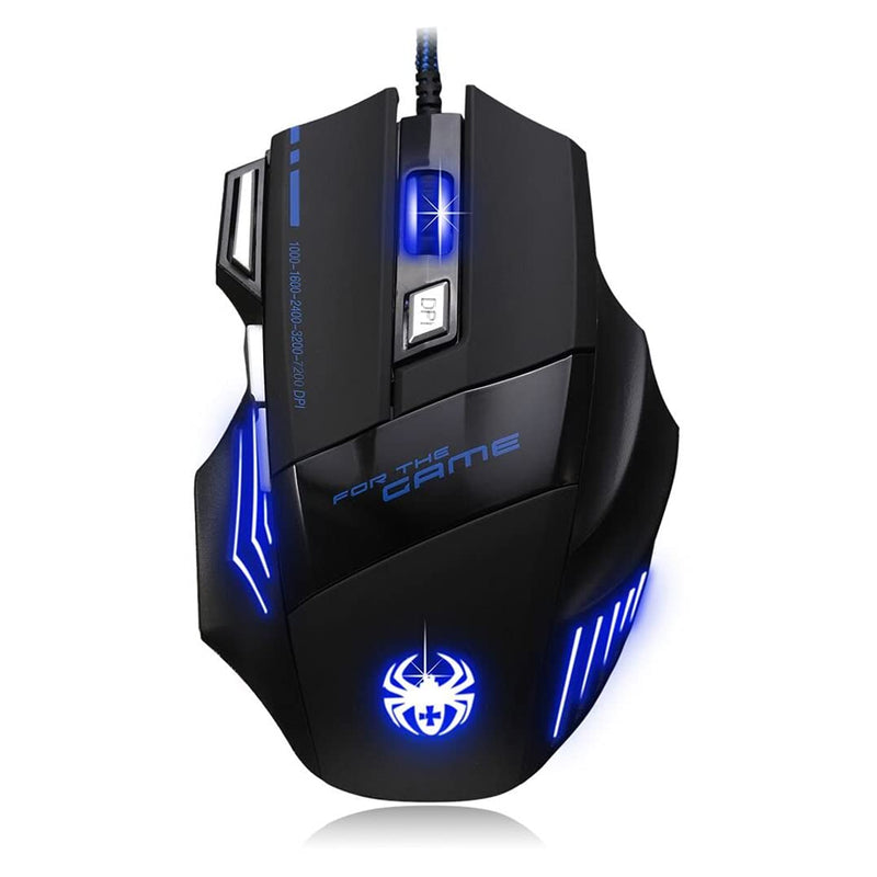 [Australia - AusPower] - AFUNTA Zelotes Ergonomic 7200 DPI LED Optical Wired Gaming Mouse Mice 7 Buttons Compatible Mac Pro Gamer PC Laptop Desktop Notebook-Black Black(T80) 