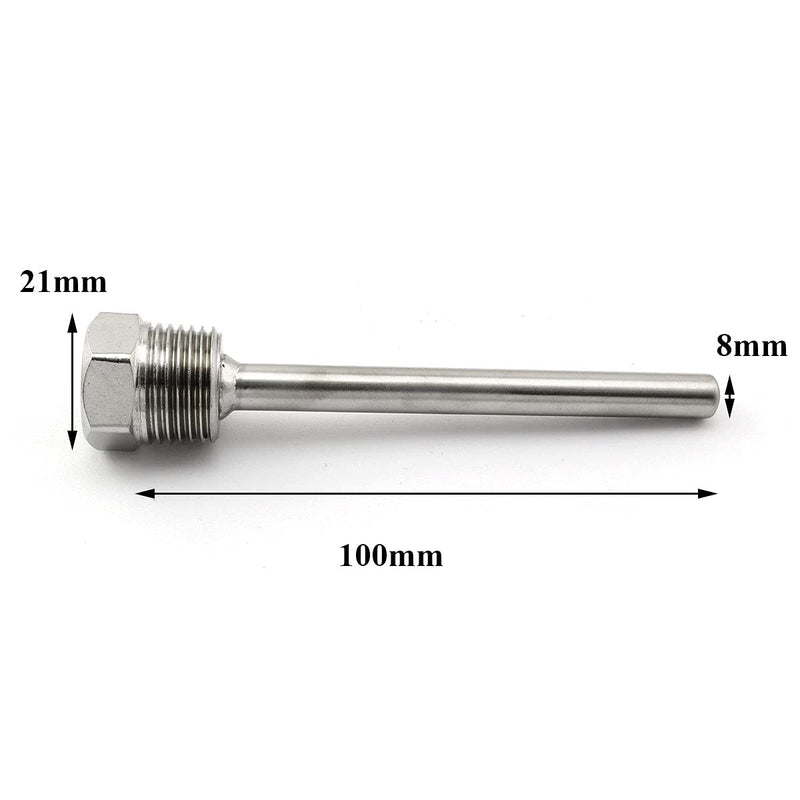 [Australia - AusPower] - heyous 2pcs 1/2 Inch NPT 100mm Thermowell Stainless Steel Thermowell with Nylon Cable Gland for Temperature Sensors 