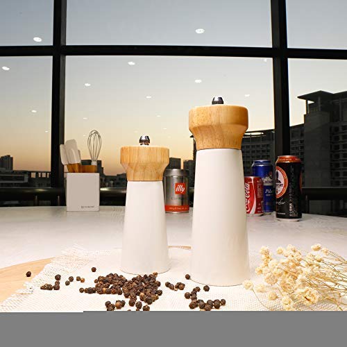 [Australia - AusPower] - Salt and Pepper Grinders White Salt Shaker Wooden Pepper Salt Grinder Set Pepper Mill - Stainless Ceramic Refillable for Sea Salt Black Pepper - 5" And 6" Christmas Gift Set By Tessïe & Jessïe Lighthouse(5"+6") 