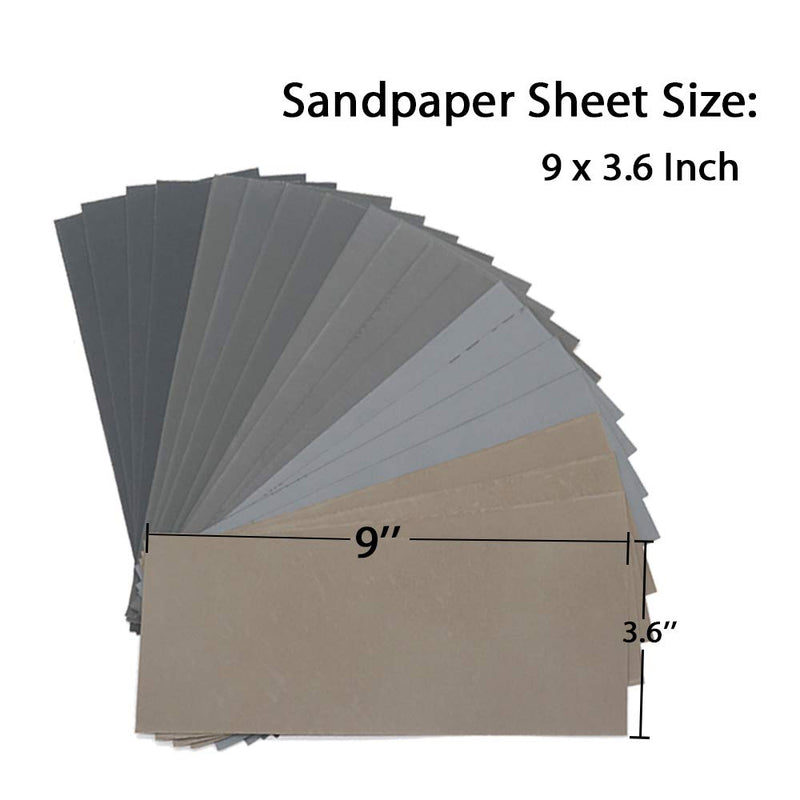 [Australia - AusPower] - 20Pcs Wet Dry Sandpaper, High Grit 1000 2000 3000 5000 7000 Sandpaper Sheets Assortment for Wood Metal Polishing Automotive Sanding, 9 x 3.6 inch by BAISDY 
