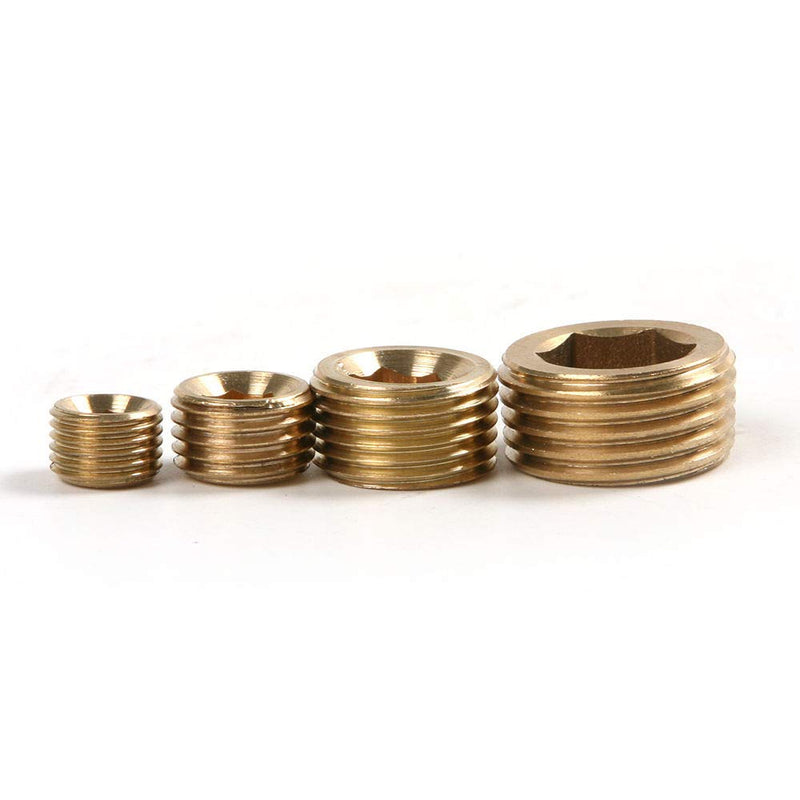 [Australia - AusPower] - ALLPEN  20pcs Brass Pipe Fitting,1/8" 1/4" 3/8" 1/2" NPT Brass Internal Hex Thread Socket Pipe Plug Set 