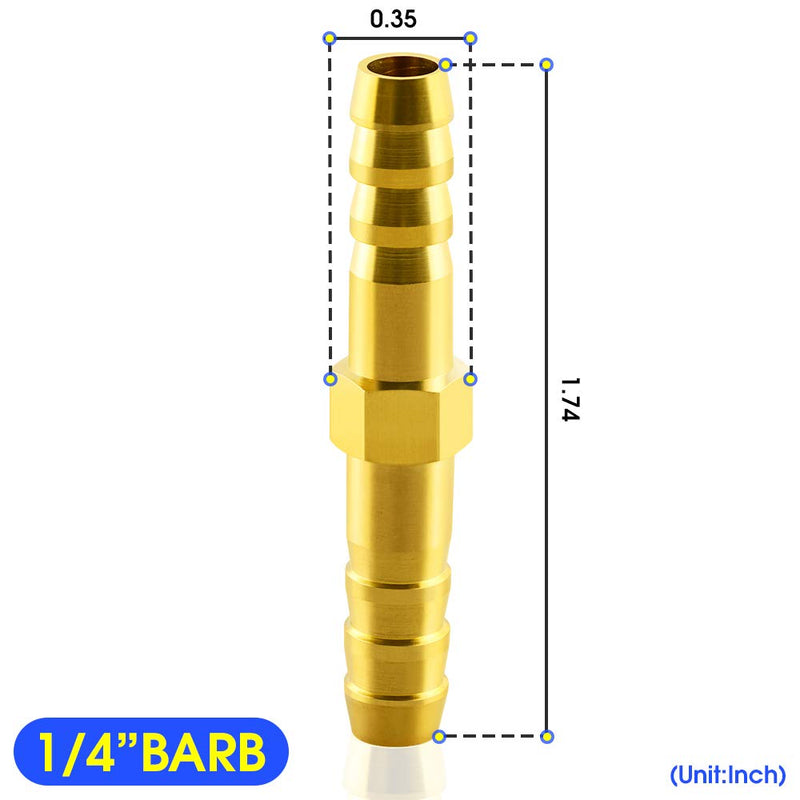[Australia - AusPower] - TAILONZ PNEUMATIC Union 1/4" Barbed x 1/4" Barbed Splicer Brass Hose Fitting Mender Joiner（Pack of 10） 1/4" Barb x 1/4" Barb 