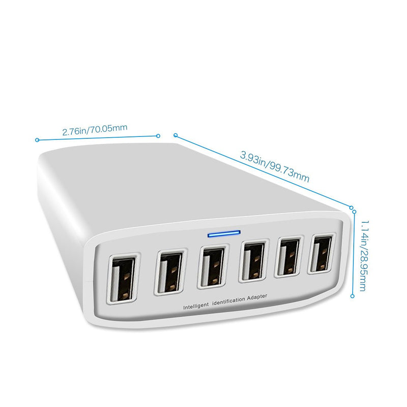 [Australia - AusPower] - USB Charger, XDCDHM 60 Watt 12A 6-Port High Speed Travel Wall Charger Multi-Port USB Charger Hub Charging Station for Apple iPhone/iPad Air/Samsung/Tablets and More (HUB- White) 
