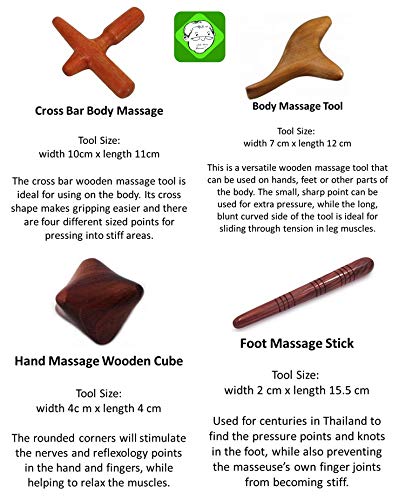 [Australia - AusPower] - 4 Types, 5 Piece Set - LUNGCHA Traditional Thai Massage Reflexology Wooden Stick Tool (Set of 4 Types Body Hand Foot Massage) 