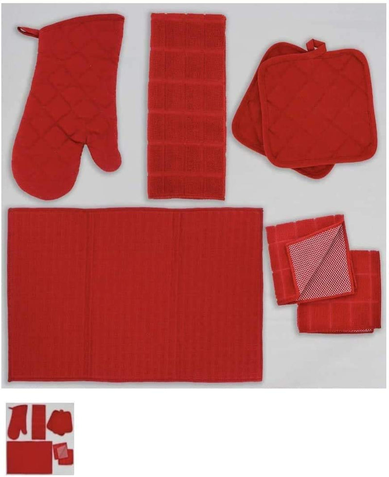 [Australia - AusPower] - Red Kitchen Textile Collection, windowpane Pattern Kitchen Towel and Microfiber scrub and Dish drying Mat 