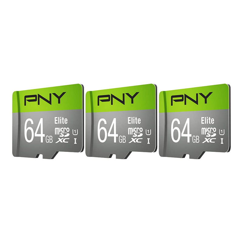 [Australia - AusPower] - PNY 64GB Elite Class 10 U1 microSDHC Flash Memory Card 3-Pack - 100MB/s, Class 10, U1, Full HD, UHS-I, Micro SD FLASH CARD - 3 PACK 