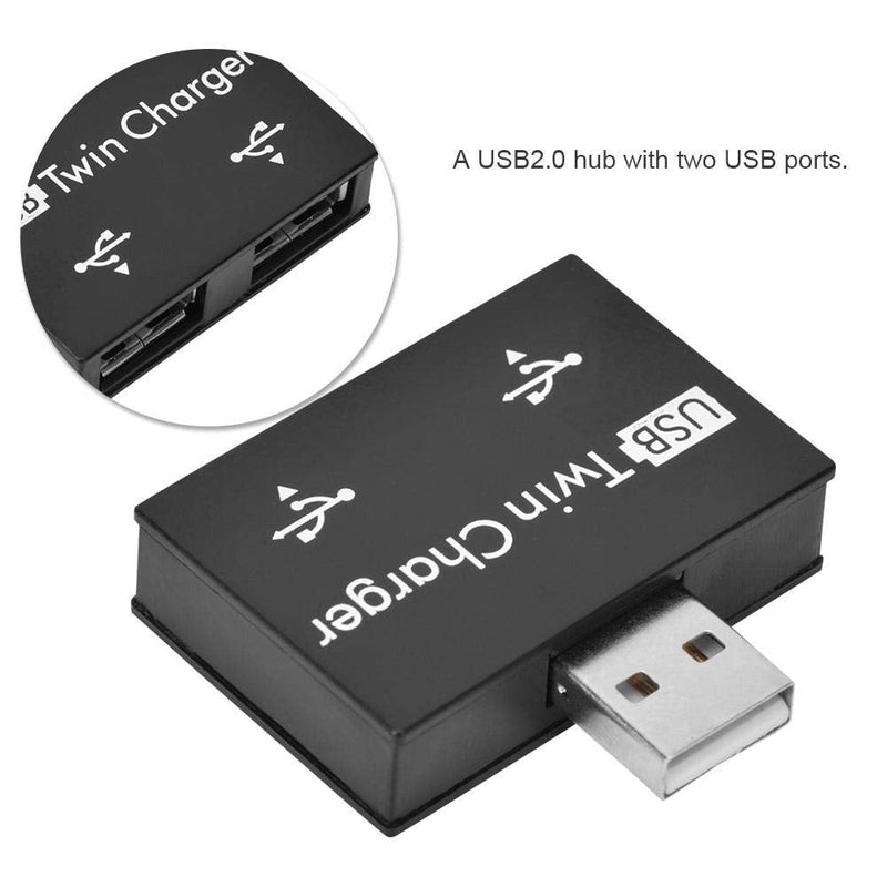 [Australia - AusPower] - Mini Hub USB2.0 Male to 2-Port USB Twin Charger Splitter Adapter Converter Kit for Mobile Phone/ Laptop (Black) Black 