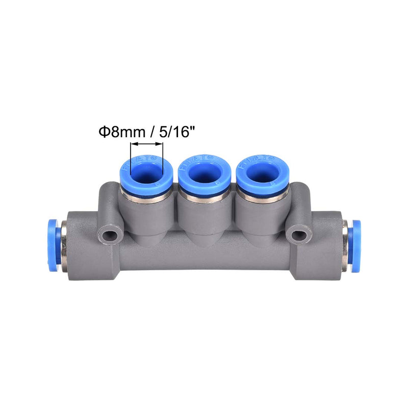 [Australia - AusPower] - uxcell Push to Connect Fittings 5 Ports 8mm OD Manifold Union Push Fit Fittings Tube Fittings Push Lock Grey 2Pcs 