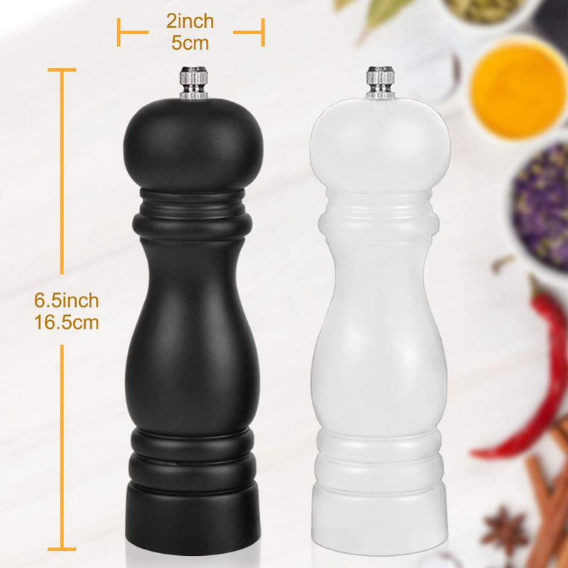 [Australia - AusPower] - Premium Salt and Pepper Grinder Set of 2, Wood Salt and Pepper Shakers with Ceramic Core, Refillable Manual Sea Salt Pepper Mill Adjustable Coarseness for Spice/Chili/Sesame, 6.5 Inch (Black+White) 