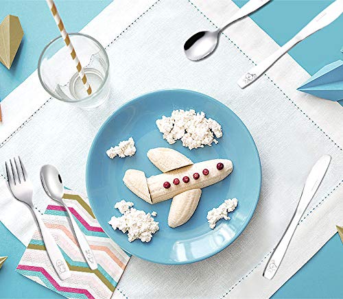 [Australia - AusPower] - ANNOVA Kids Silverware 6 Pieces Children's Safe Flatware Set Stainless Steel - 3 x Forks, 3 x Children Tablespoons, Toddler Utensils, Metal Cutlery Set for LunchBox (Engraved Dog Bunny) WF850-S6FS 