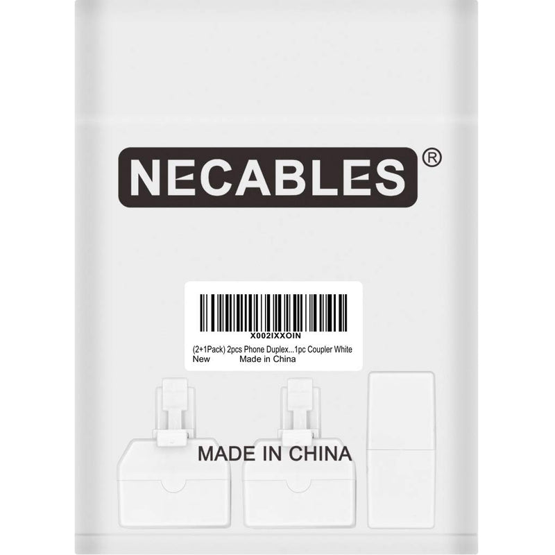 [Australia - AusPower] - NECABLES (2+1Pack) 2pcs Double Phone Jack Splitter RJ11 6P4C 1 Male to 2 Females and 1pc Phone Line Coupler for Landline and Fax White 2 Way 