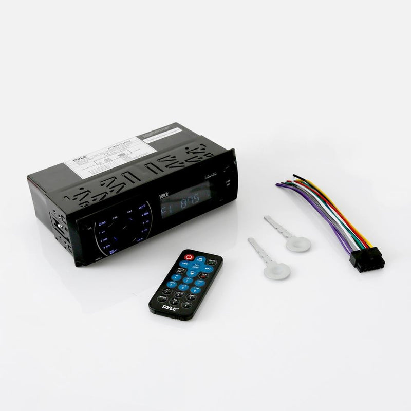 [Australia - AusPower] - Pyle Bluetooth Marine Receiver Stereo - 12v Single DIN Style Boat In dash Radio Receiver System with Digital LCD, RCA, MP3, USB, SD, AM FM Radio - Remote Control, Wiring Harness - PLRMR27BTB (Black) 