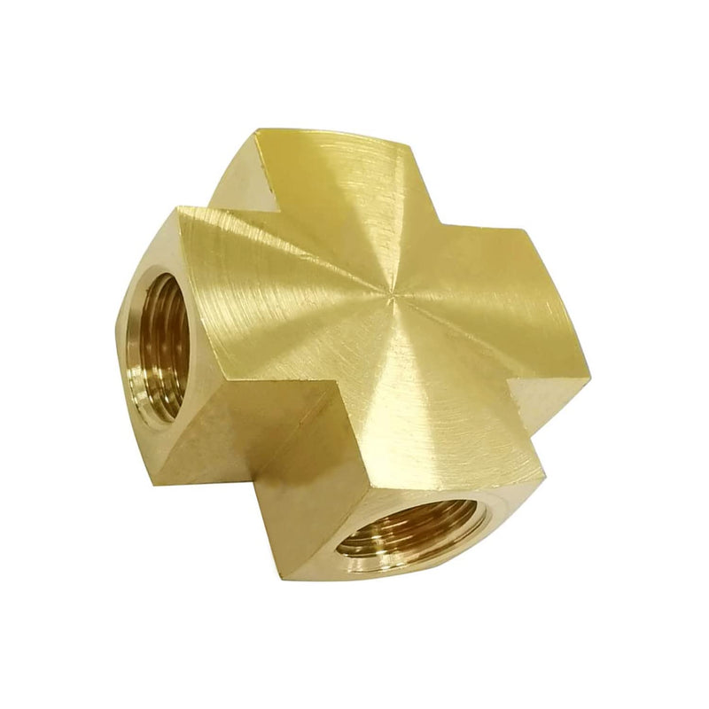 [Australia - AusPower] - 4 Way Brass Fitting 1/4 x 1/4 x 1/4 x 1/4 Inch NPT Female Thread Cross Pipe Fitting Barstock Cross Connector Brass Pipe Fittings 