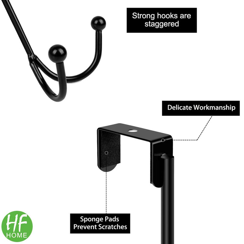 [Australia - AusPower] - 2Packs Over The Door Double Hanger Hooks,HFHOME Metal Twin Hooks Organizer for Hanging Coats, Hats, Robes, Towels- Black 2 