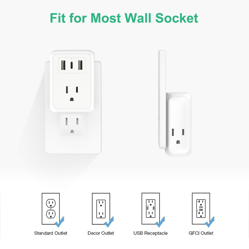 [Australia - AusPower] - Multi Plug Outlet Extender with USB, HICITY USB Wall Charger Multiple Outlet with 3 AC Outlet, 2 USB A&1 USB C Ports, Outlet Splitter Plug Expander for Cruise Ship Home Office Dorm Room 