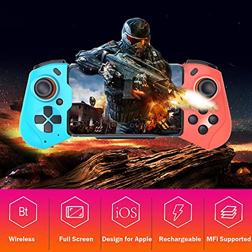 [Australia - AusPower] - Gamepad Controller for iOS, Megadream Wireless MFi Gaming Gamepad Joystick for iPhone 13/12/Pro/Mini, iPhone 11/11 Pro/Max, iPhone Xs, XR X, 8 Plus, 8, iPad, MacBook, iOS 13.4+ - Direct Play Red+Blue 