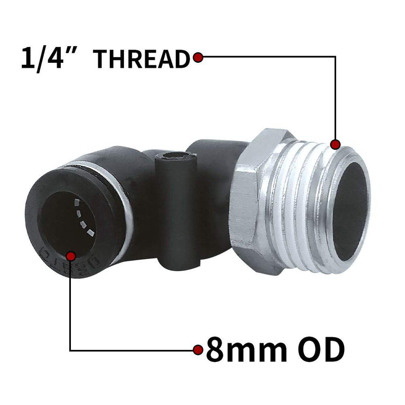 [Australia - AusPower] - Beduan 8mm Tube OD x G1/4" Male Thread BPL Push to Connect Air Fittings Male Elbow (Pack of 10) 8mmxG1/4" 