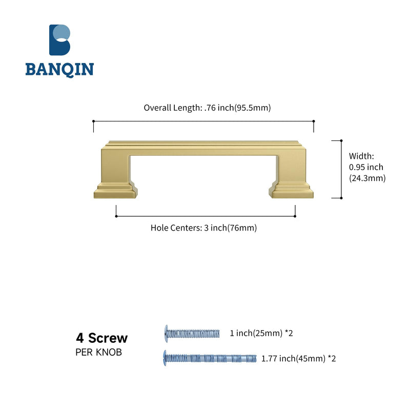 [Australia - AusPower] - Banqin 10 Pack Brushed Brass Cabinet Pulls 3inch Kitchen Cabinet Handles Gold Handles for Cabinets Gold Kitchen Hardware Dresser Pulls 3in Hole Centers 