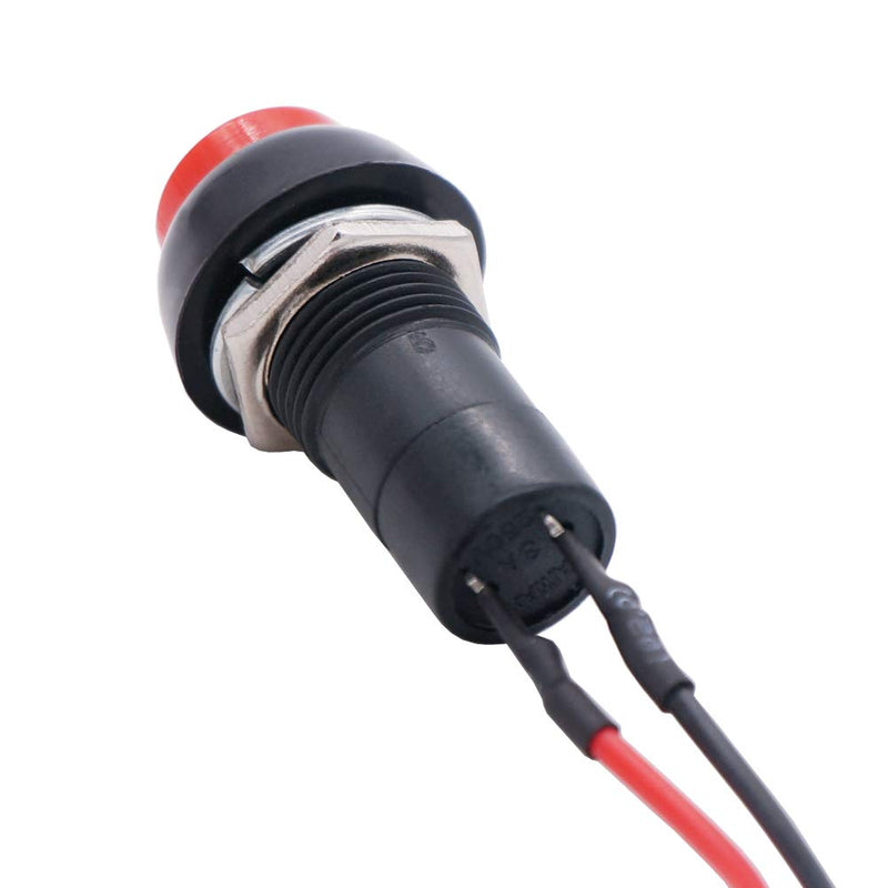 [Australia - AusPower] - Twidec/10Pcs 12mm Thread Normally Open ON/Off Latching Push Button Switch 3A 250V 2 Pin Mini Self-Lock Red Switch with Pre-soldered Wires PBS-11A-X-R 