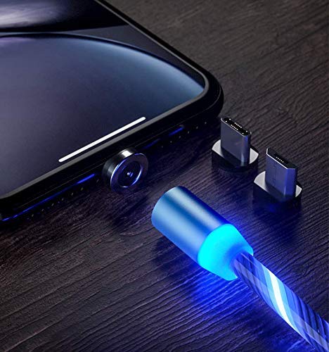 [Australia - AusPower] - LED Flowing Magnetic Charger Blue Cable Light Up Candy Moving Party Shining Charger Phone Charging Cable Magnetic streamer absorption USB Snap Quick Connect 3 in 1 USB Cable (1 Cable+3 Magnetic Plugs) （3.3ft） 1 Blue Cable+3 Magnetic Plugs 