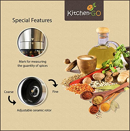 [Australia - AusPower] - Salt and Pepper Grinder Set - Salt and Pepper Shakers for Professional Chef - Best Spice Mill with Brushed Stainless Steel, Special Mark, Ceramic Blades and Adjustable Coarseness 
