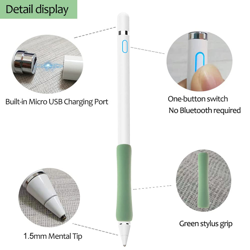 [Australia - AusPower] - DOGAIN Stylus Pens for Touch Screens, Active Pencil for iPad, Fine Point Stylus Digital Pen with Green Grip for Drawing/Writing/Playing, Compatible with iOS/Android and Other Tablets stylus+green grip 